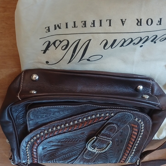 American West handbag genuine leather hand tooled lifetime warranty - Picture 3 of 9